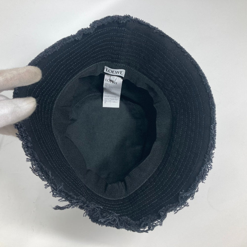 LOEWE hat K820HB1X20 cotton black stitch brim fringe edge logo leather patch leather tag Women 57 Used Authentic