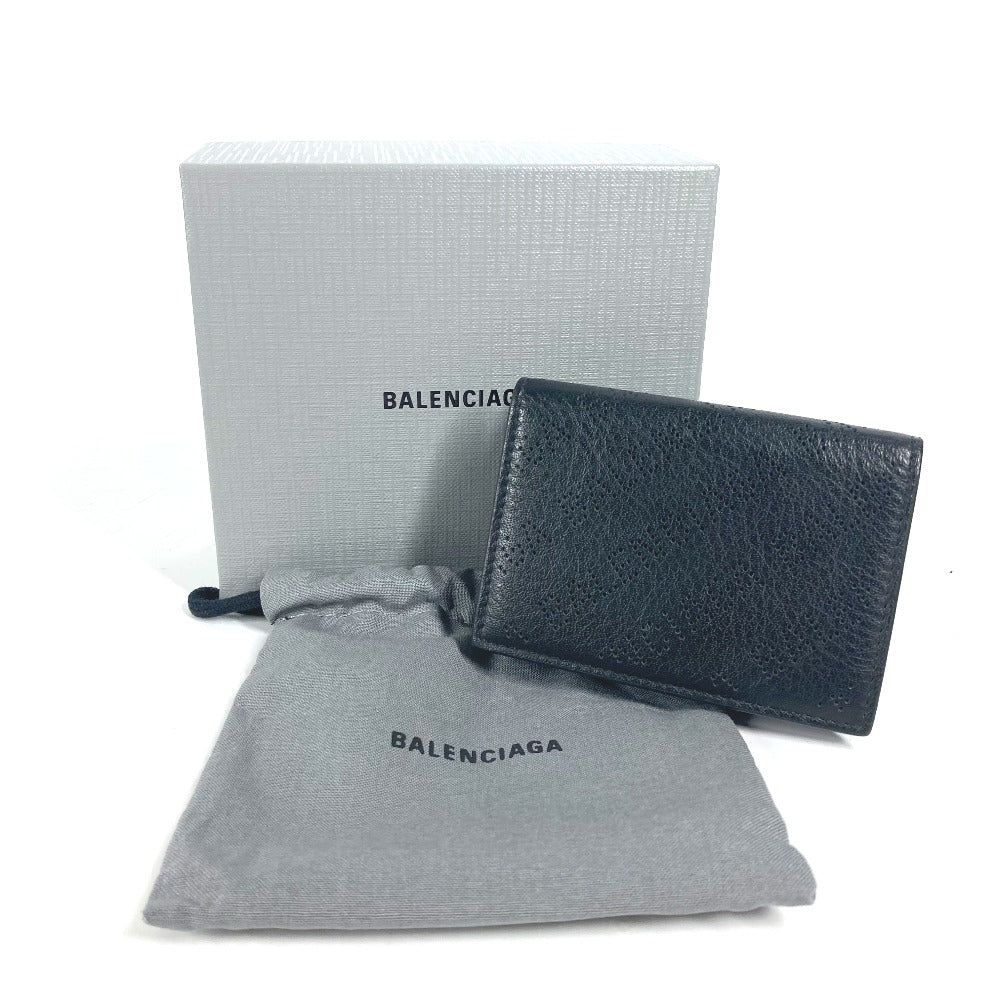 BALENCIAGA Trifold wallet 594312 leather black logo CASH Mini Wallet mens Used Authentic