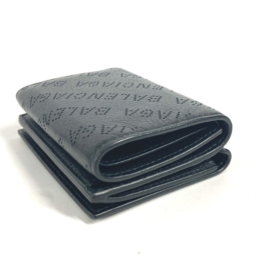 BALENCIAGA Trifold wallet 594312 leather black logo CASH Mini Wallet mens Used Authentic