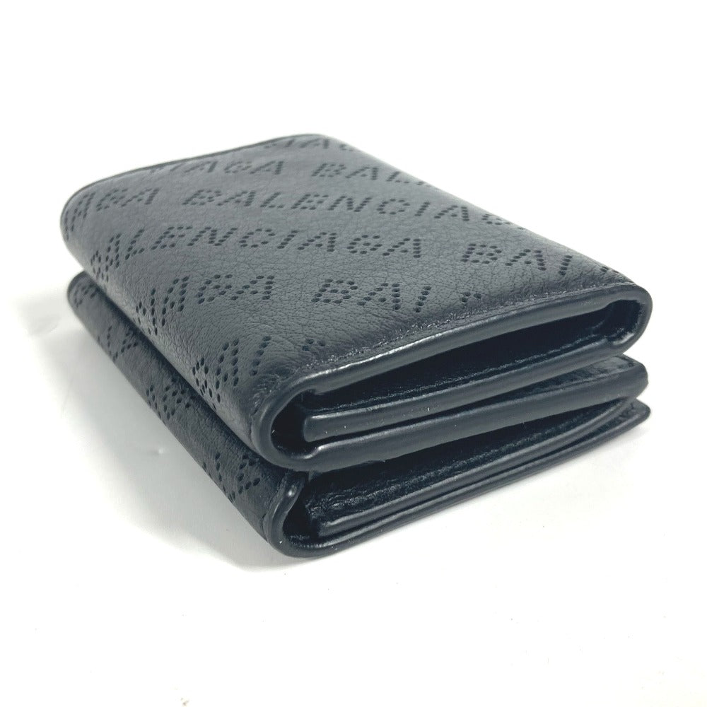 BALENCIAGA Trifold wallet 594312 leather black logo CASH Mini Wallet mens Used Authentic