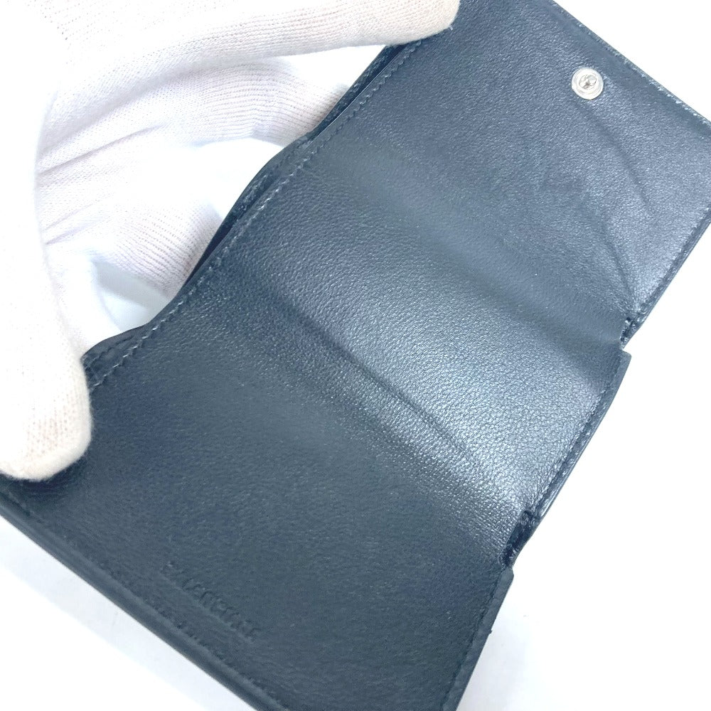 BALENCIAGA Trifold wallet 594312 leather black logo CASH Mini Wallet mens Used Authentic