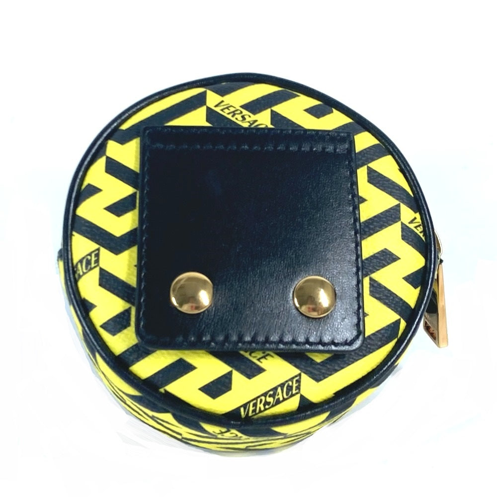 VERSACE Pouch leather Yellow x black Total logo Lagreca Round Belt Pouch mens(Unisex) Used Authentic