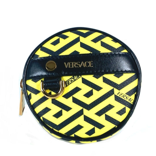 VERSACE Pouch leather Yellow x black Total logo Lagreca Round Belt Pouch mens(Unisex) Used Authentic