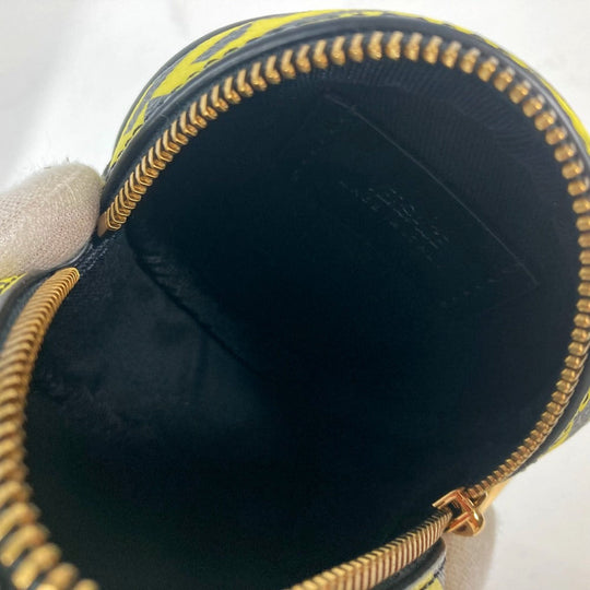 VERSACE Pouch leather Yellow x black Total logo Lagreca Round Belt Pouch mens(Unisex) Used Authentic
