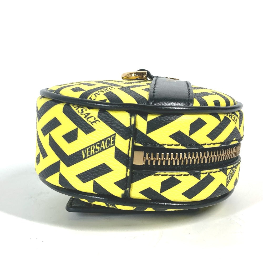 VERSACE Pouch leather Yellow x black Total logo Lagreca Round Belt Pouch mens(Unisex) Used Authentic