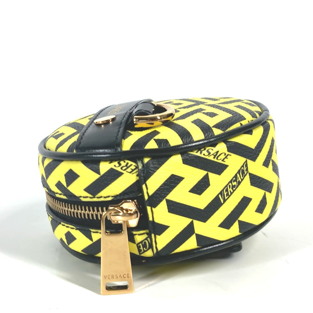 VERSACE Pouch leather Yellow x black Total logo Lagreca Round Belt Pouch mens(Unisex) Used Authentic