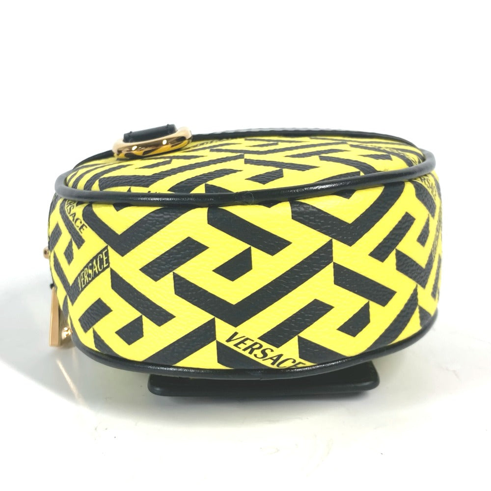 VERSACE Pouch leather Yellow x black Total logo Lagreca Round Belt Pouch mens(Unisex) Used Authentic
