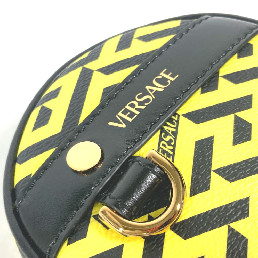 VERSACE Pouch leather Yellow x black Total logo Lagreca Round Belt Pouch mens(Unisex) Used Authentic