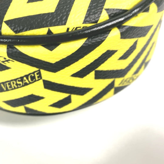 VERSACE Pouch leather Yellow x black Total logo Lagreca Round Belt Pouch mens(Unisex) Used Authentic