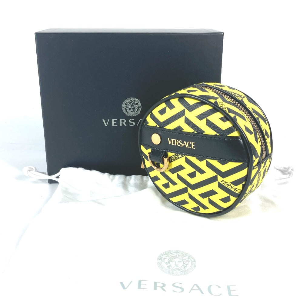 VERSACE Pouch leather Yellow x black Total logo Lagreca Round Belt Pouch mens(Unisex) Used Authentic