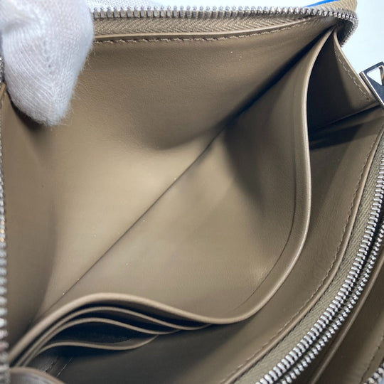 BOTTEGAVENETA Long Wallet Purse 748054VCP142569 leather Brown x Blue MAXI INTRECCIATO Personalized Cassette Zip Around Wallet mens Used Authentic