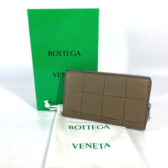 BOTTEGAVENETA Long Wallet Purse 748054VCP142569 leather Brown x Blue MAXI INTRECCIATO Personalized Cassette Zip Around Wallet mens Used Authentic