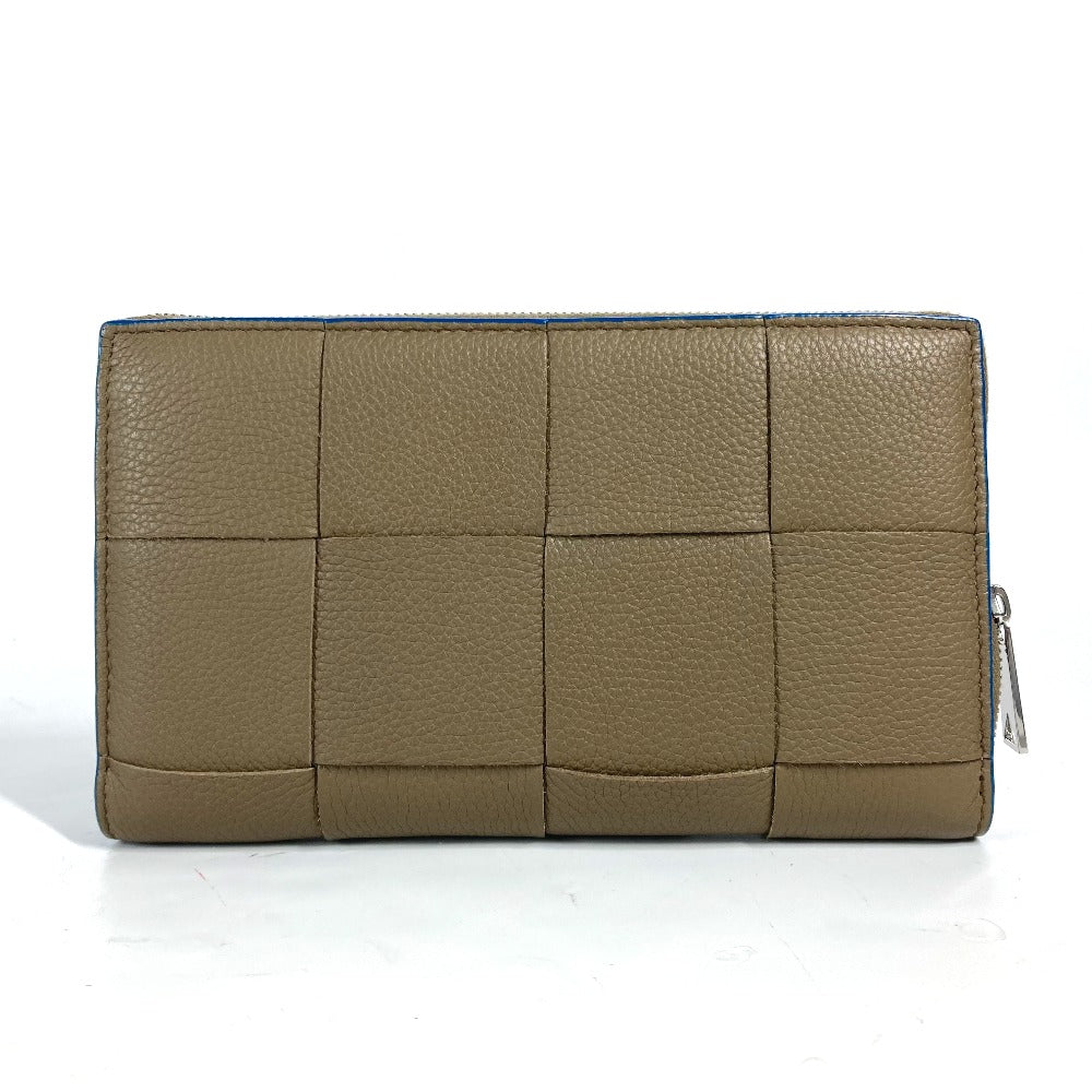 BOTTEGAVENETA Long Wallet Purse 748054VCP142569 leather Brown x Blue MAXI INTRECCIATO Personalized Cassette Zip Around Wallet mens Used Authentic