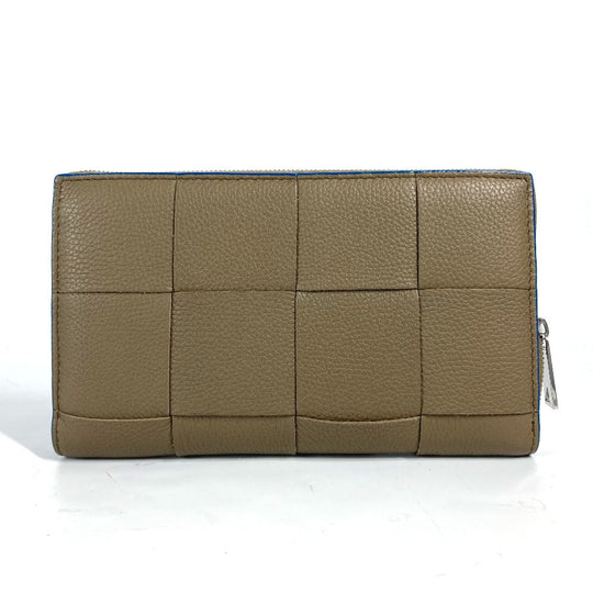 BOTTEGAVENETA Long Wallet Purse 748054VCP142569 leather Brown x Blue MAXI INTRECCIATO Personalized Cassette Zip Around Wallet mens Used Authentic