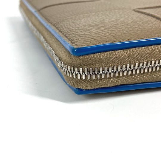 BOTTEGAVENETA Long Wallet Purse 748054VCP142569 leather Brown x Blue MAXI INTRECCIATO Personalized Cassette Zip Around Wallet mens Used Authentic