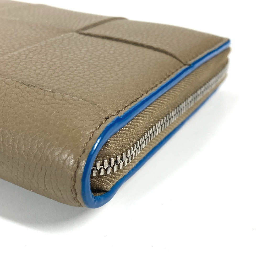 BOTTEGAVENETA Long Wallet Purse 748054VCP142569 leather Brown x Blue MAXI INTRECCIATO Personalized Cassette Zip Around Wallet mens Used Authentic
