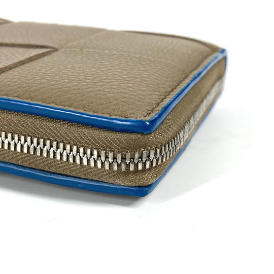 BOTTEGAVENETA Long Wallet Purse 748054VCP142569 leather Brown x Blue MAXI INTRECCIATO Personalized Cassette Zip Around Wallet mens Used Authentic