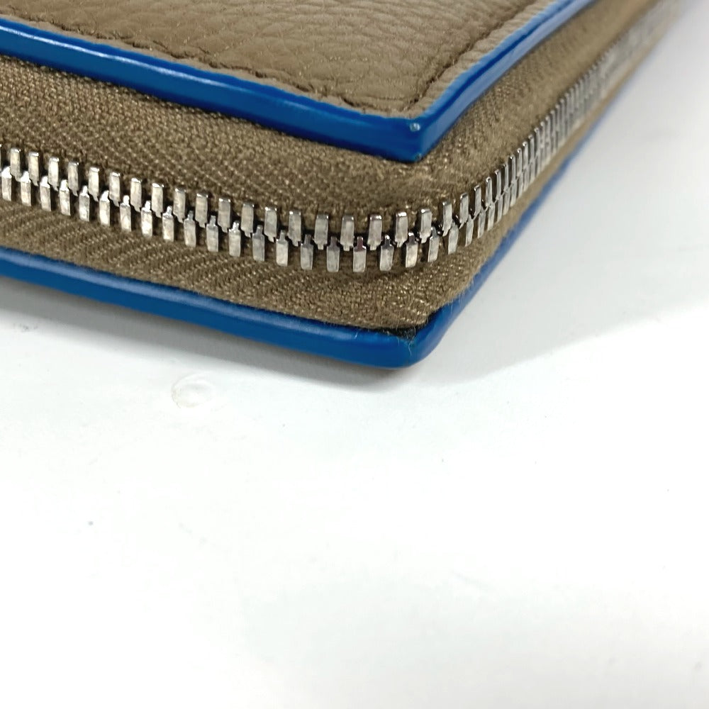 BOTTEGAVENETA Long Wallet Purse 748054VCP142569 leather Brown x Blue MAXI INTRECCIATO Personalized Cassette Zip Around Wallet mens Used Authentic