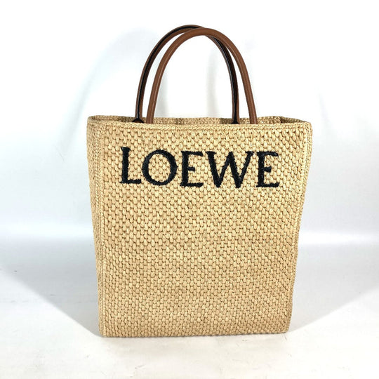 LOEWE Tote Bag Raffia Beige x brown logo Standard A4 vertical Women Used Authentic