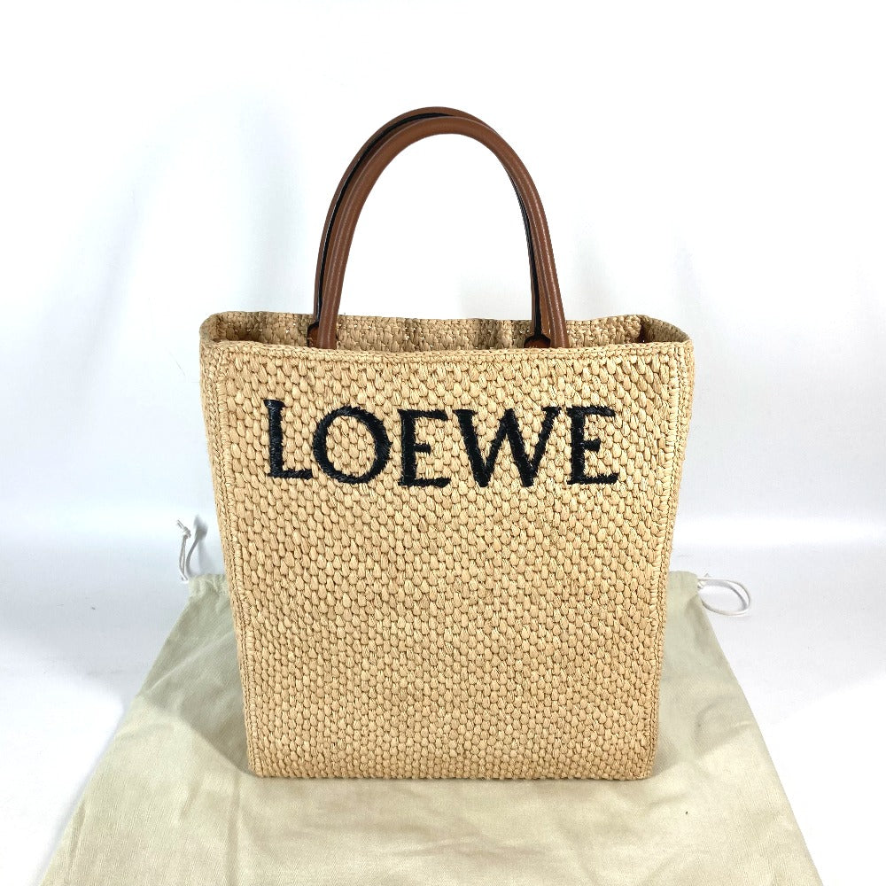 LOEWE Tote Bag Raffia Beige x brown logo Standard A4 vertical Women Used Authentic