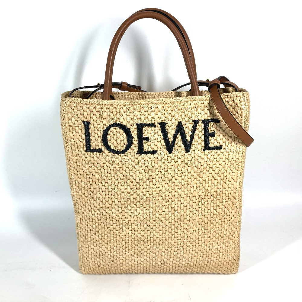 LOEWE Tote Bag Raffia Beige x brown logo Standard A4 vertical Women Used Authentic
