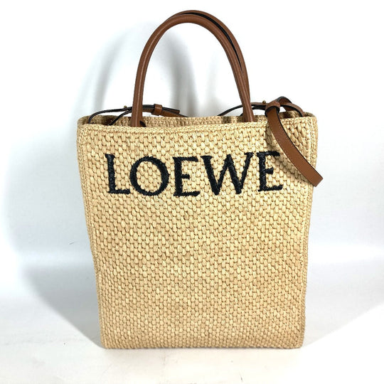 LOEWE Tote Bag Raffia Beige x brown logo Standard A4 vertical Women Used Authentic