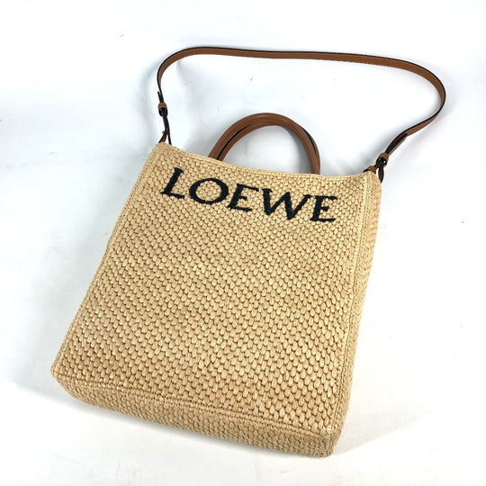 LOEWE Tote Bag Raffia Beige x brown logo Standard A4 vertical Women Used Authentic