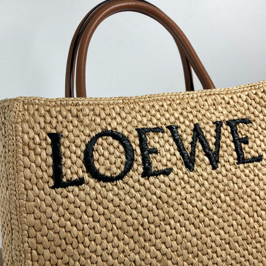 LOEWE Tote Bag Raffia Beige x brown logo Standard A4 vertical Women Used Authentic