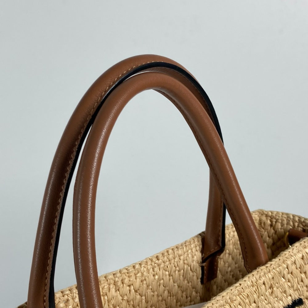 LOEWE Tote Bag Raffia Beige x brown logo Standard A4 vertical Women Used Authentic