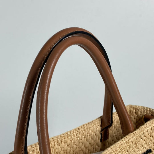 LOEWE Tote Bag Raffia Beige x brown logo Standard A4 vertical Women Used Authentic