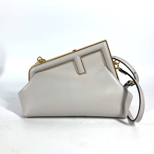 FENDI Clutch bag 8BP129 leather White gray type Shoulder Crossbody Pochette first small Women Used Authentic