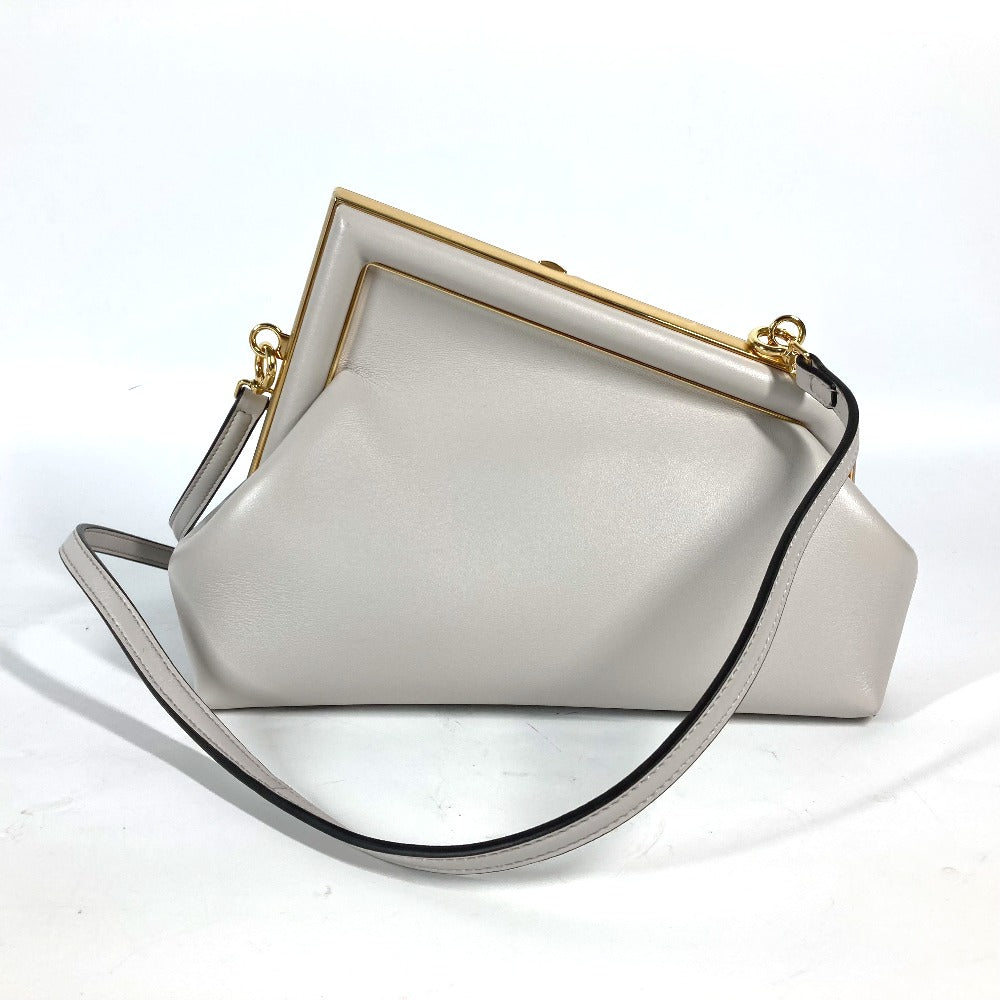 FENDI Clutch bag 8BP129 leather White gray type Shoulder Crossbody Pochette first small Women Used Authentic