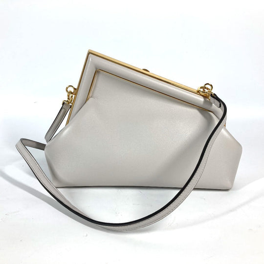 FENDI Clutch bag 8BP129 leather White gray type Shoulder Crossbody Pochette first small Women Used Authentic