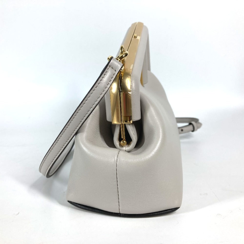 FENDI Clutch bag 8BP129 leather White gray type Shoulder Crossbody Pochette first small Women Used Authentic