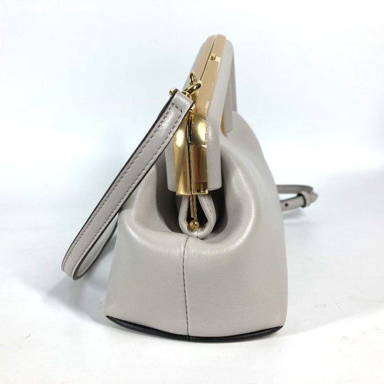 FENDI Clutch bag 8BP129 leather White gray type Shoulder Crossbody Pochette first small Women Used Authentic