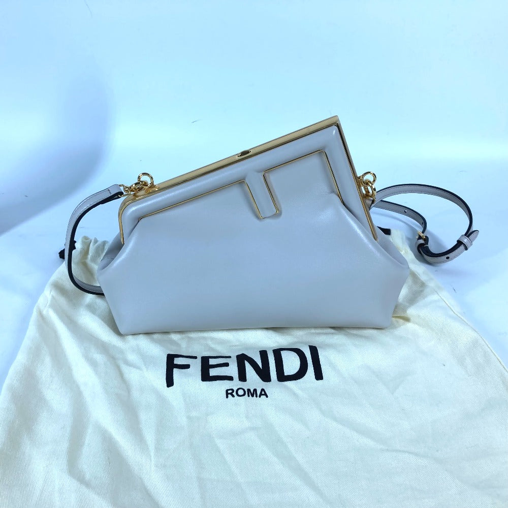 FENDI Clutch bag 8BP129 leather White gray type Shoulder Crossbody Pochette first small Women Used Authentic