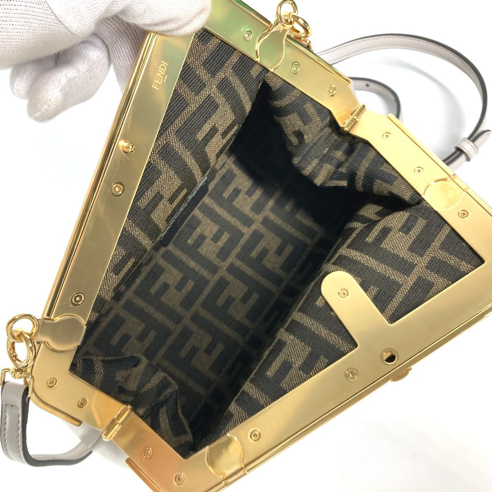 FENDI Clutch bag 8BP129 leather White gray type Shoulder Crossbody Pochette first small Women Used Authentic