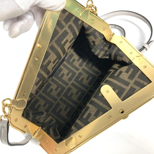 FENDI Clutch bag 8BP129 leather White gray type Shoulder Crossbody Pochette first small Women Used Authentic