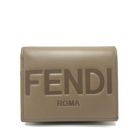 FENDI Folded wallet 8M0420 leather Brown logo Women Used Authentic