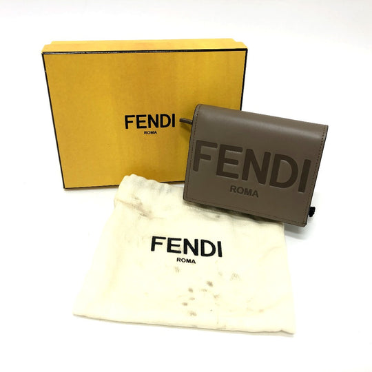 FENDI Folded wallet 8M0420 leather Brown logo Women Used Authentic