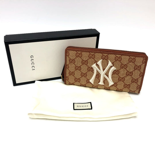 GUCCI Long Wallet Purse 547791 GG canvas / leather beige GG New York Yankees collaboration NY Women Used Authentic