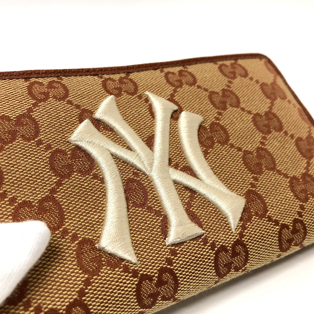 GUCCI Long Wallet Purse 547791 GG canvas / leather beige GG New York Yankees collaboration NY Women Used Authentic