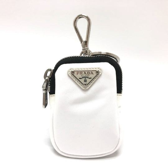 PRADA Pouch Nylon White x black Triangle logo unisex(Unisex) Used Authentic