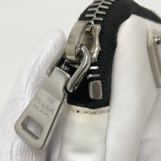 PRADA Pouch Nylon White x black Triangle logo unisex(Unisex) Used Authentic