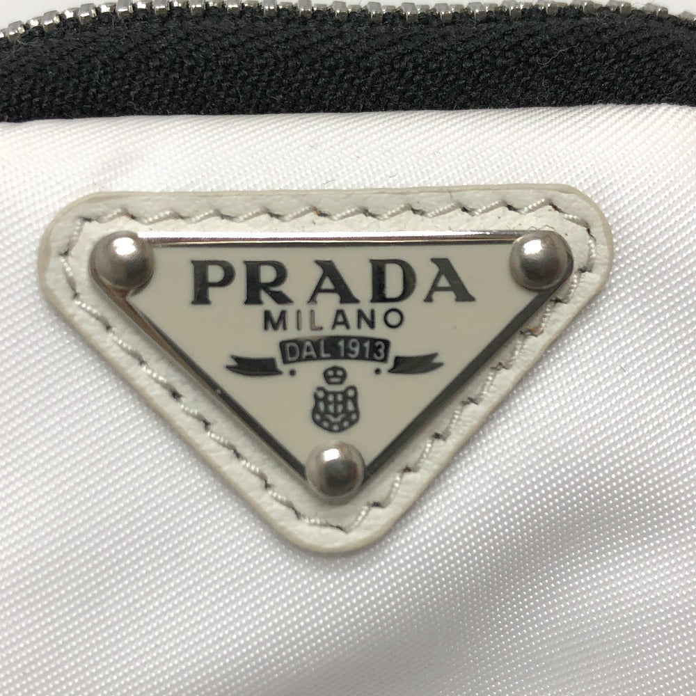 PRADA Pouch Nylon White x black Triangle logo unisex(Unisex) Used Authentic