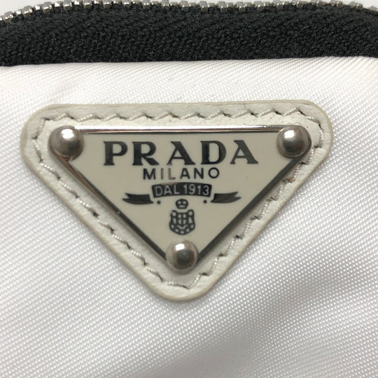 PRADA Pouch Nylon White x black Triangle logo unisex(Unisex) Used Authentic
