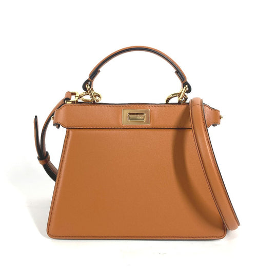 FENDI Shoulder Bag 8BN335 leather Brown Peekaboo ISeeU Petit Women Used Authentic