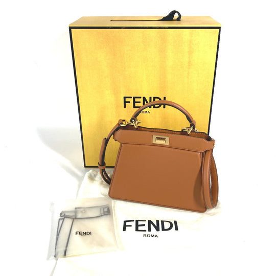 FENDI Shoulder Bag 8BN335 leather Brown Peekaboo ISeeU Petit Women Used Authentic