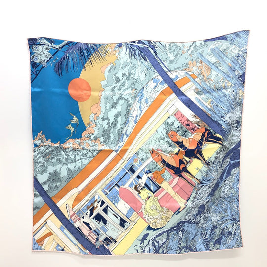HERMES scarf silk blue Rendez-Vous Galant Women Used Authentic
