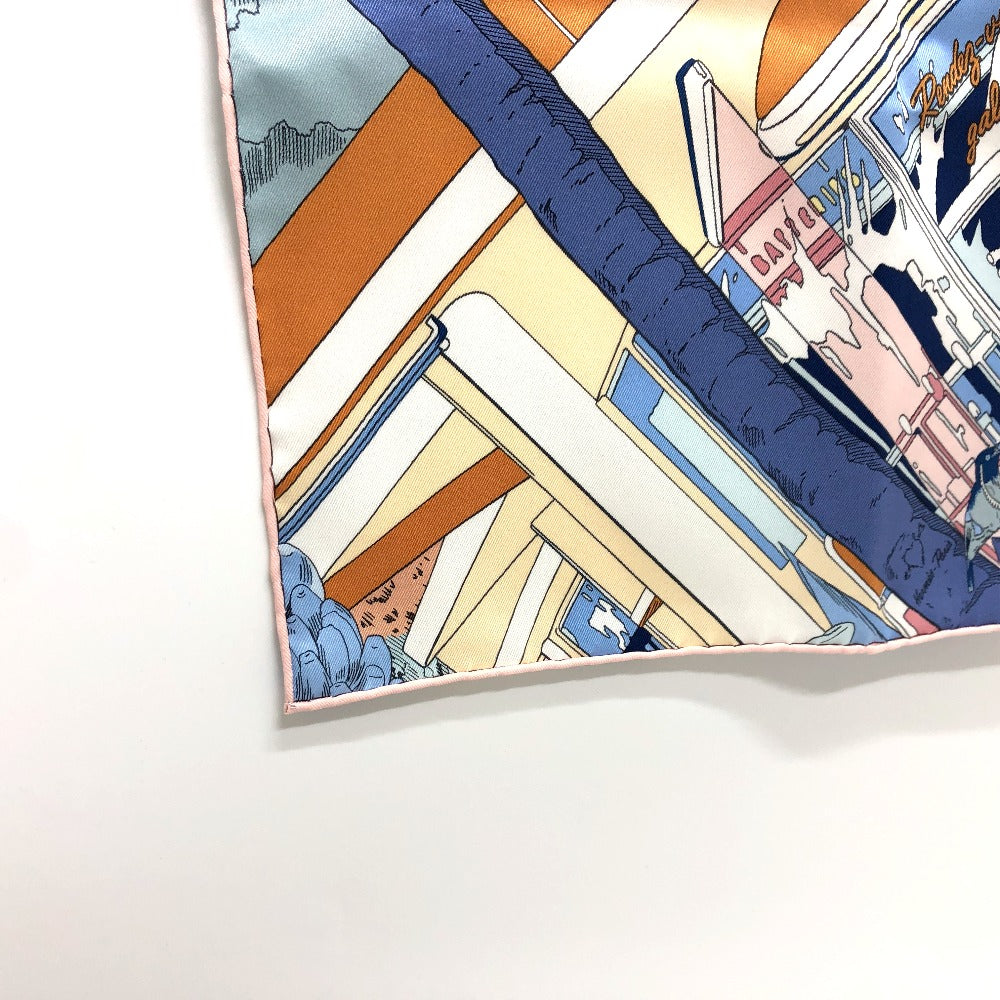 HERMES scarf silk blue Rendez-Vous Galant Women Used Authentic